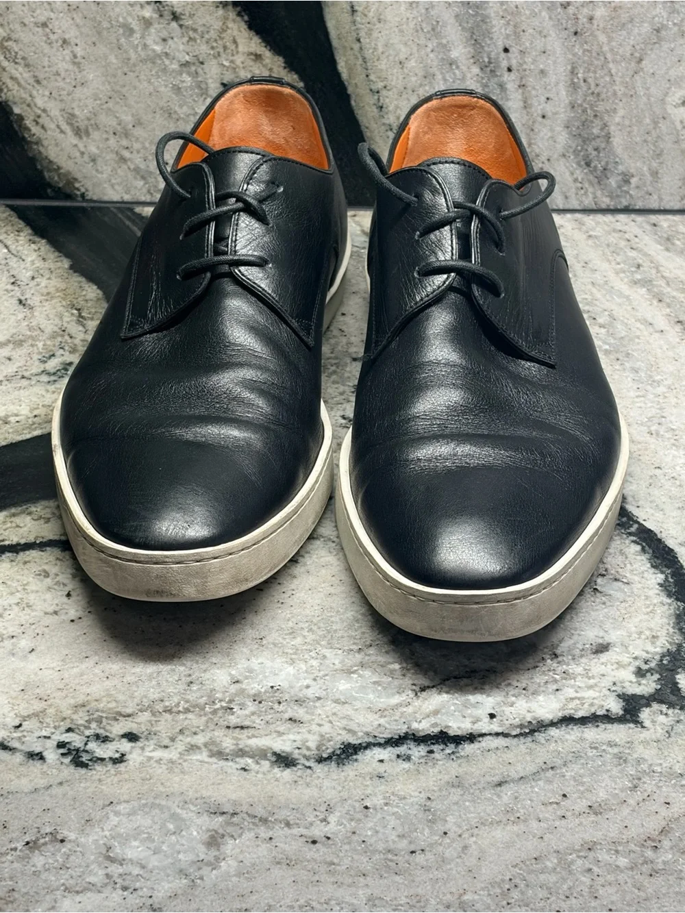 Santoni Men’s 9.5 Black Leather Derby Sneakers Made in Italy Luxury Shoes